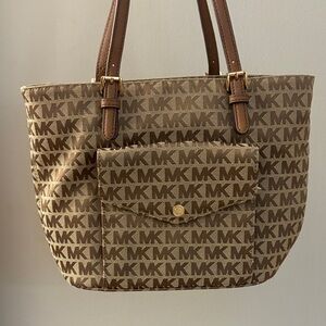 Michael Kors Tan and Brown MK Logo Tote